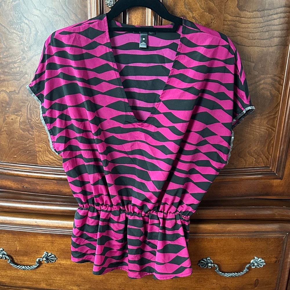 Pink and Black Striped Women's Top